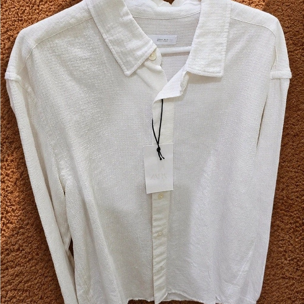 Zara White Textured Button-Down Shirt